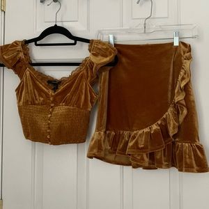 Mustard Velour Skirt Set